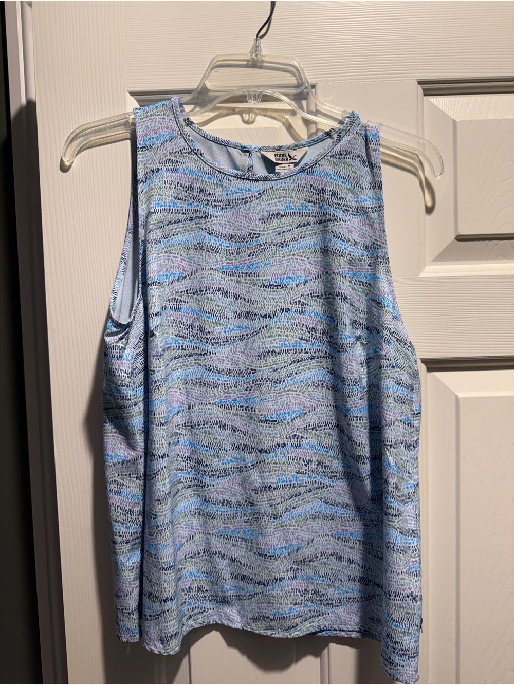 Eddie Bauer Light Blue Wave-Pattern Sleeveless Tank
